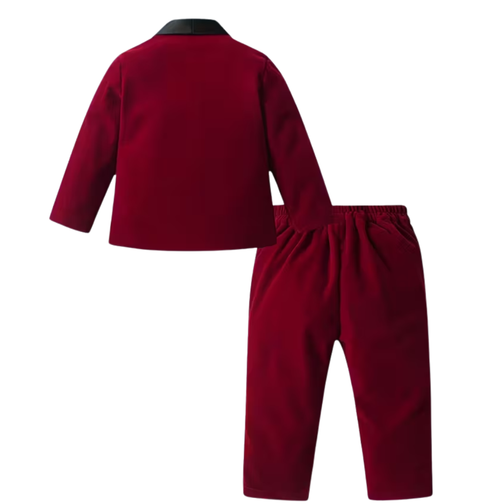 2 Piece Of Velvet Gentleman Suit Jacket With Bow Tie And Pants Set For Baby Boys