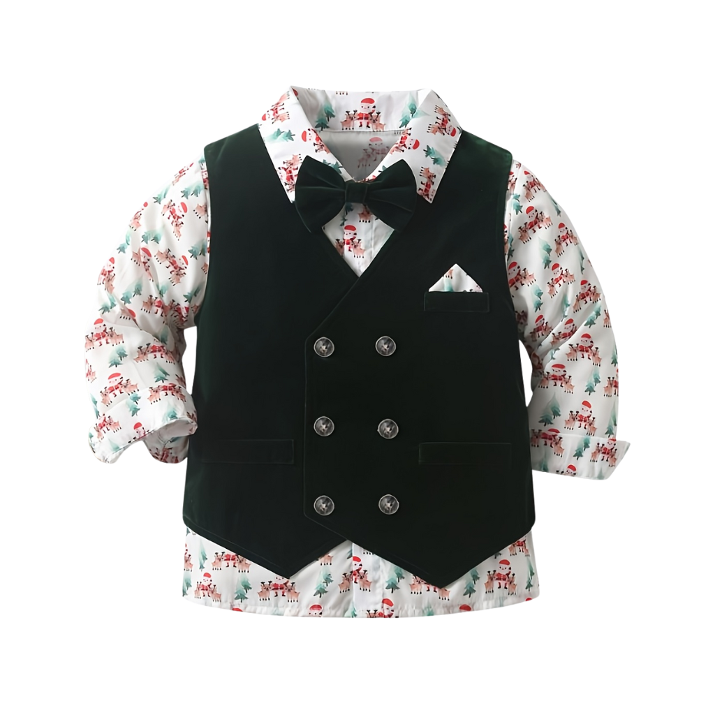 3 Piece Vest Shirt With Bow Tie And Pant Set For Boys