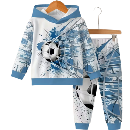 Hoodie And Pants Set With Soccer Print For Boys