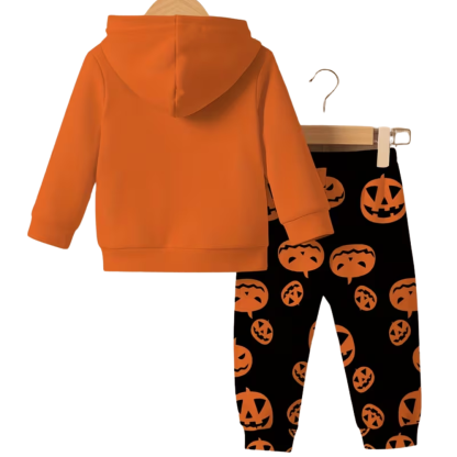 Pumpkin Print Hoodie And Pants Set For Kids
