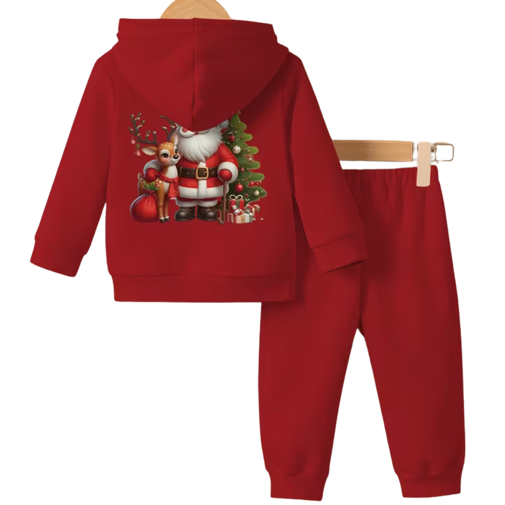 Christmas Santa And Elves Print Hoodie Pants Set For Boys