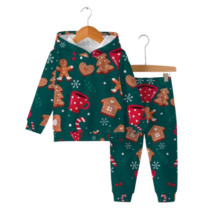 Christmas Gingerbread Print Hoodie Set