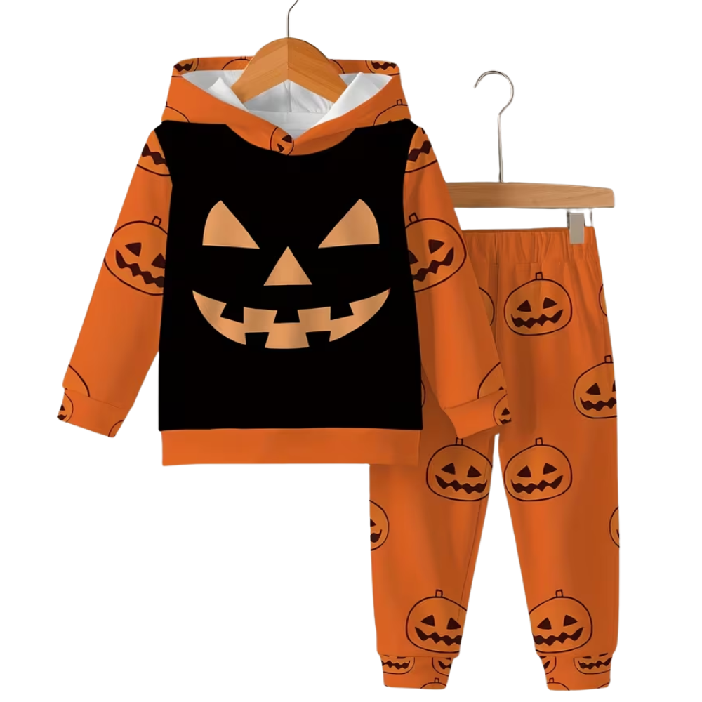 Pumpkin Print Hoodie And Pants Set For Boys