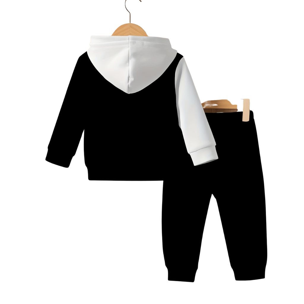 Dad Plus Me Printed Hooded Sweatshirt Set For Boys