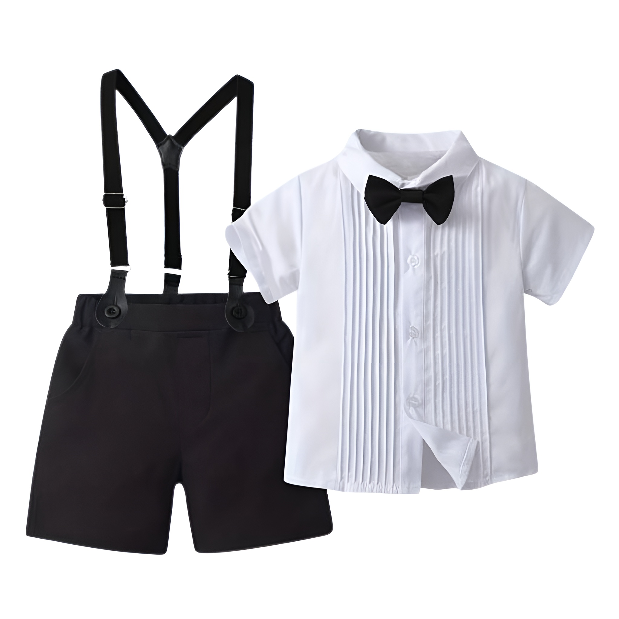 2 Piece Of Summer Gentleman Suit With Shirt And Shorts Set For Boys