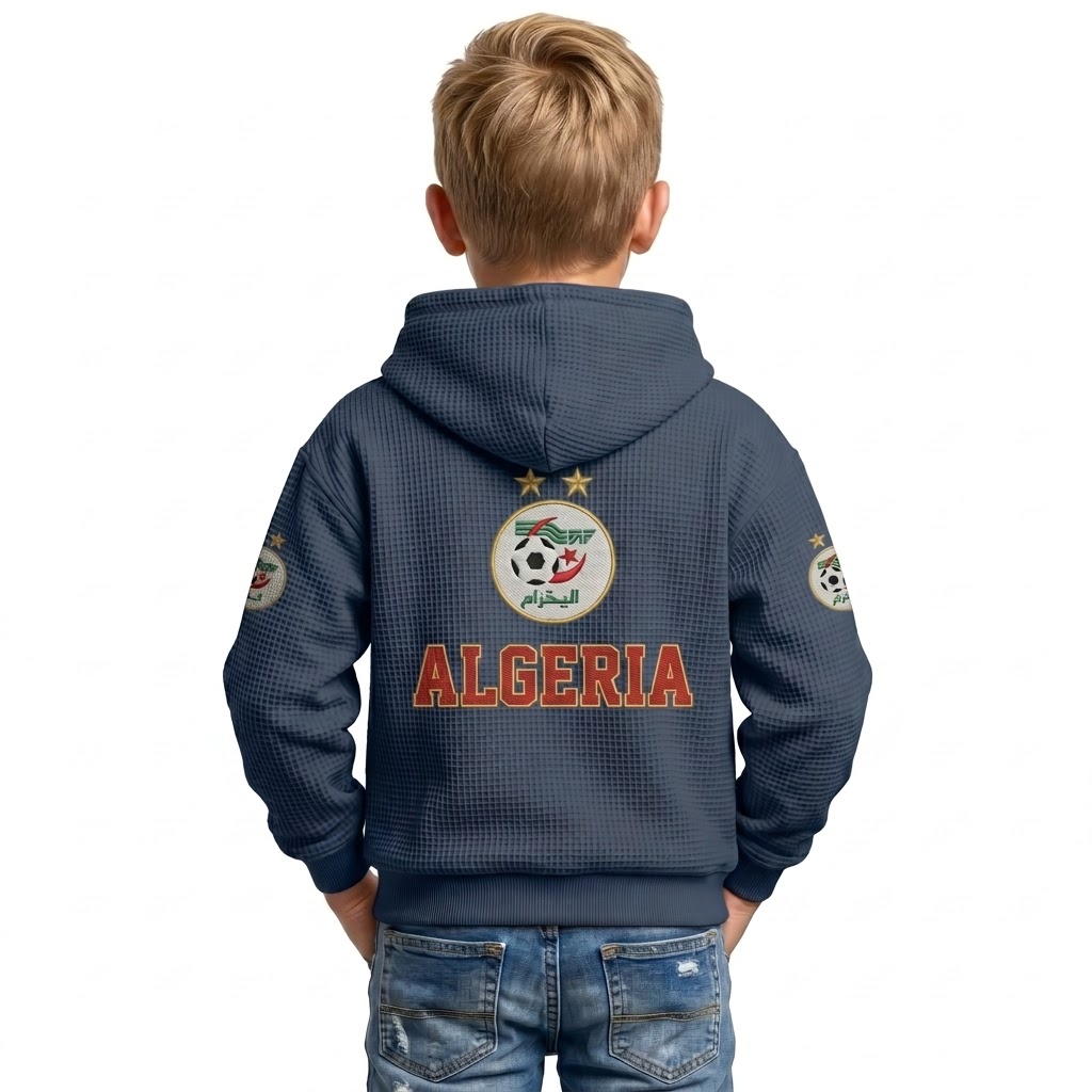 FIFA 2026 Algeria Printed Waffle Quarter Zip Football Fan Hoodie For Kids