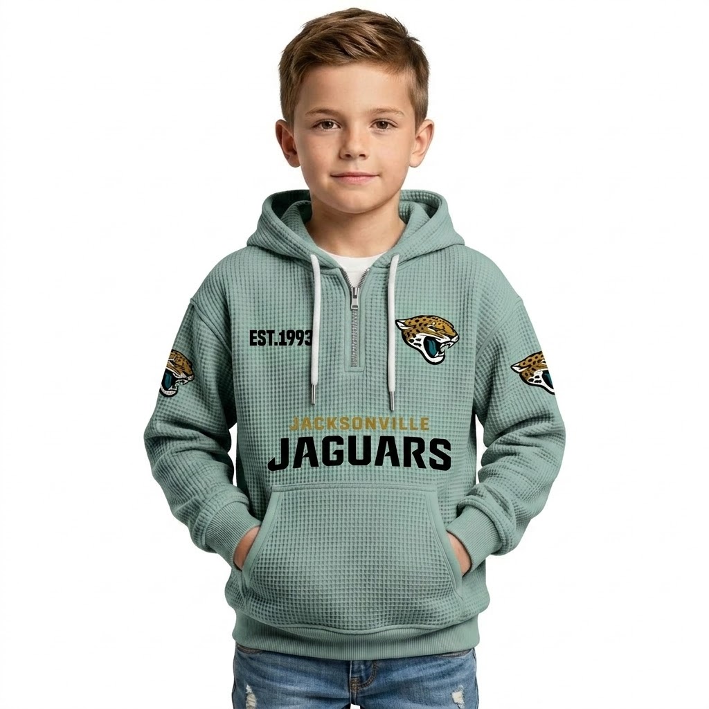 Jacksonville Jaguars EST 1993 Printed Quarter Zip Waffle Knit Hoodie For Kids