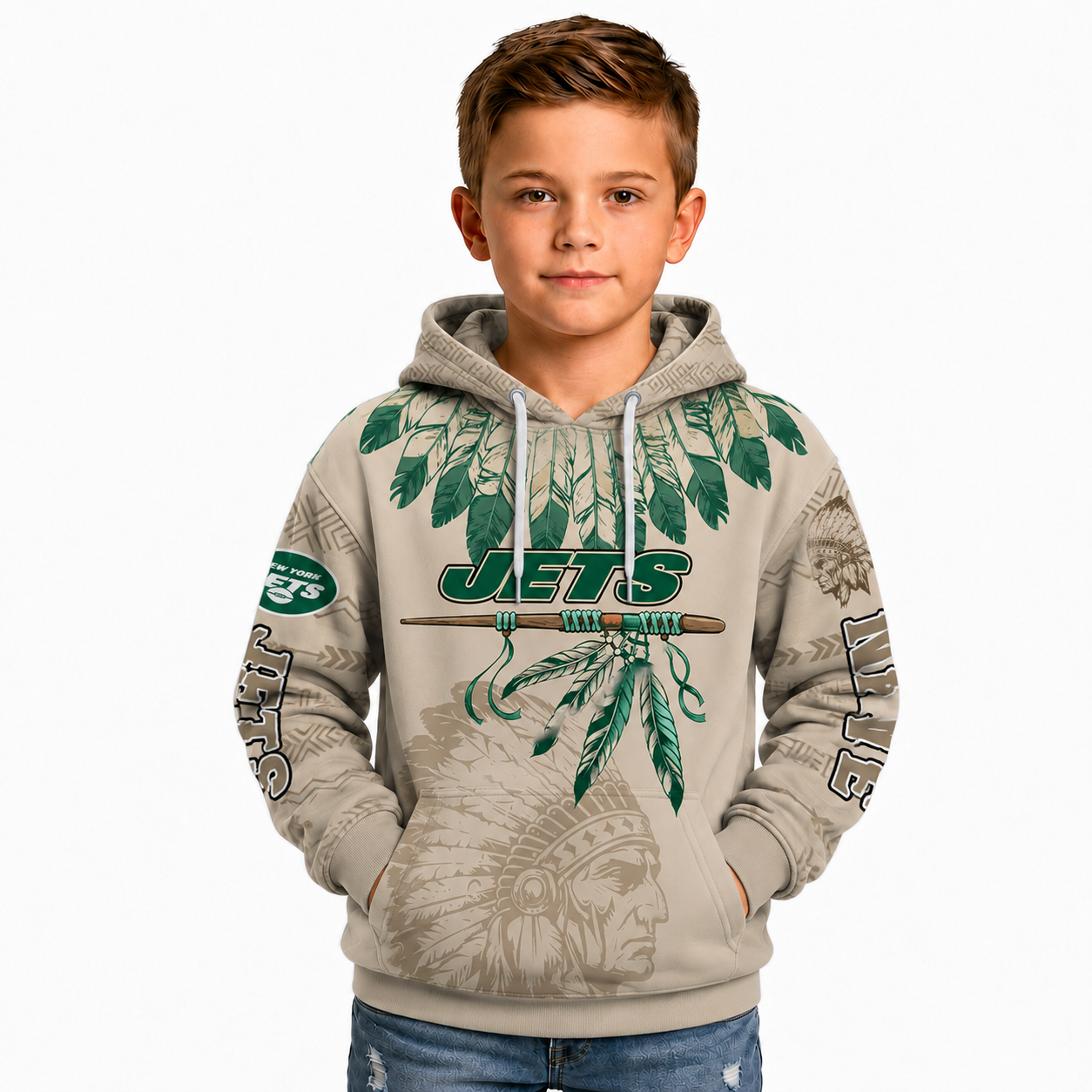 Jets Graphic Full Zipper Hoodie For Kids