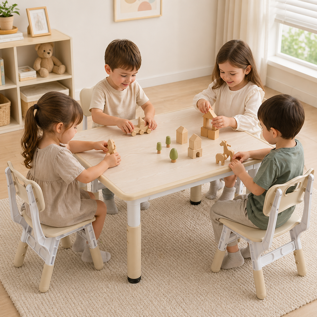 Table Chair Set Adjustable Height Graffiti Desktop Plastic For Kids