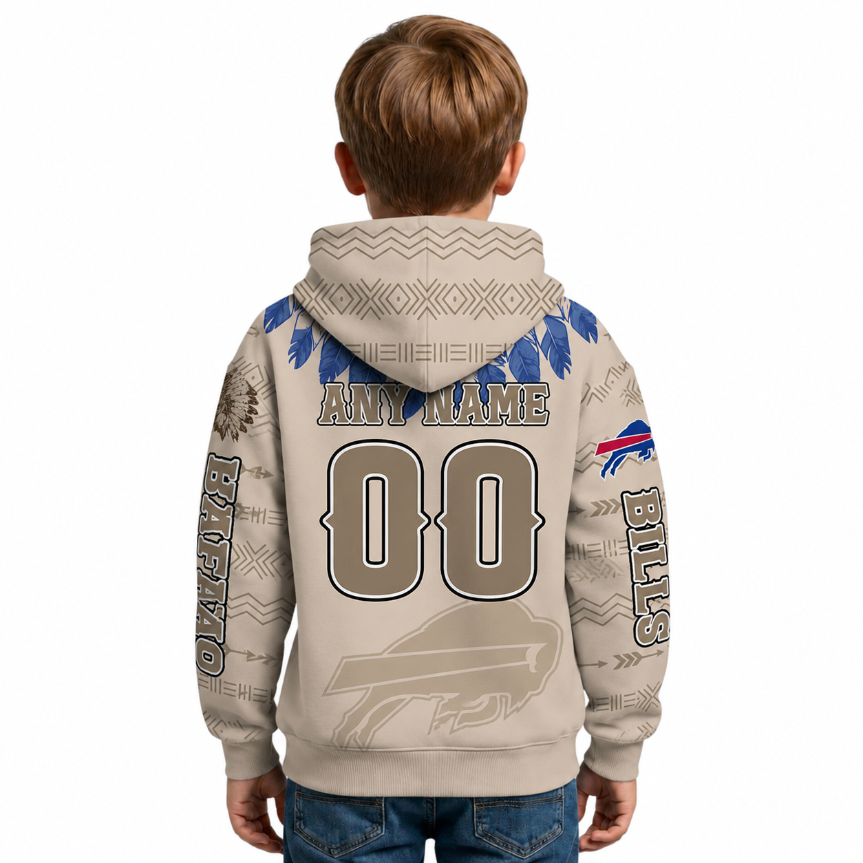 Personalized Native Heritage Themed Buffalo Bills Football Fan Pullover Hoodie For Kids