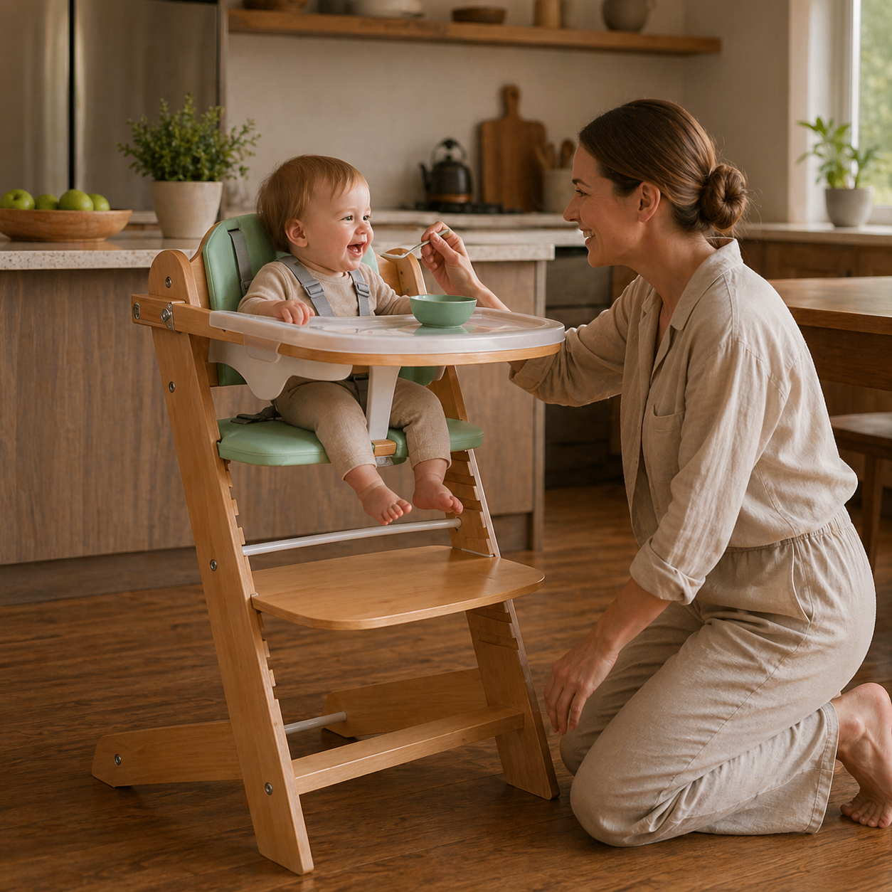 3 In 1 Convertible Wooden High Chair Adjustable For Toddlers