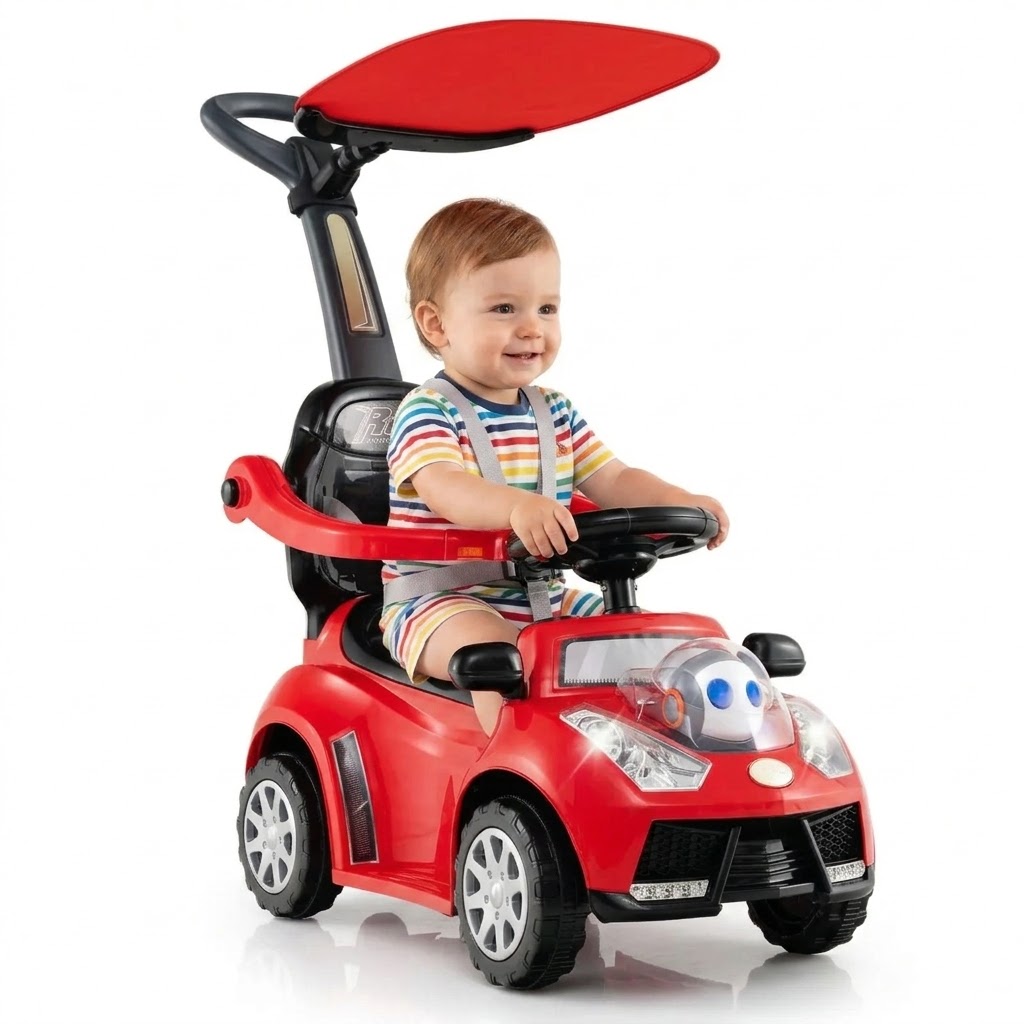 3 In 1 Sliding Walker Adjustable Canopy Horn Light For Boys & Girls