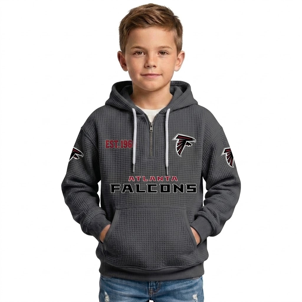 Atlanta Falcons EST 1965 Printed Quarter Zip Waffle Football Fan Hoodie For Kids