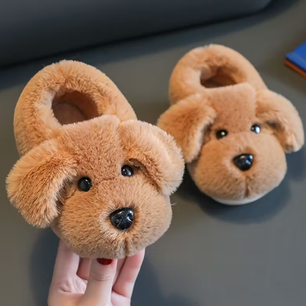 Soft Dog Plush Slip On Slippers For Kids With Warm Winter Design
