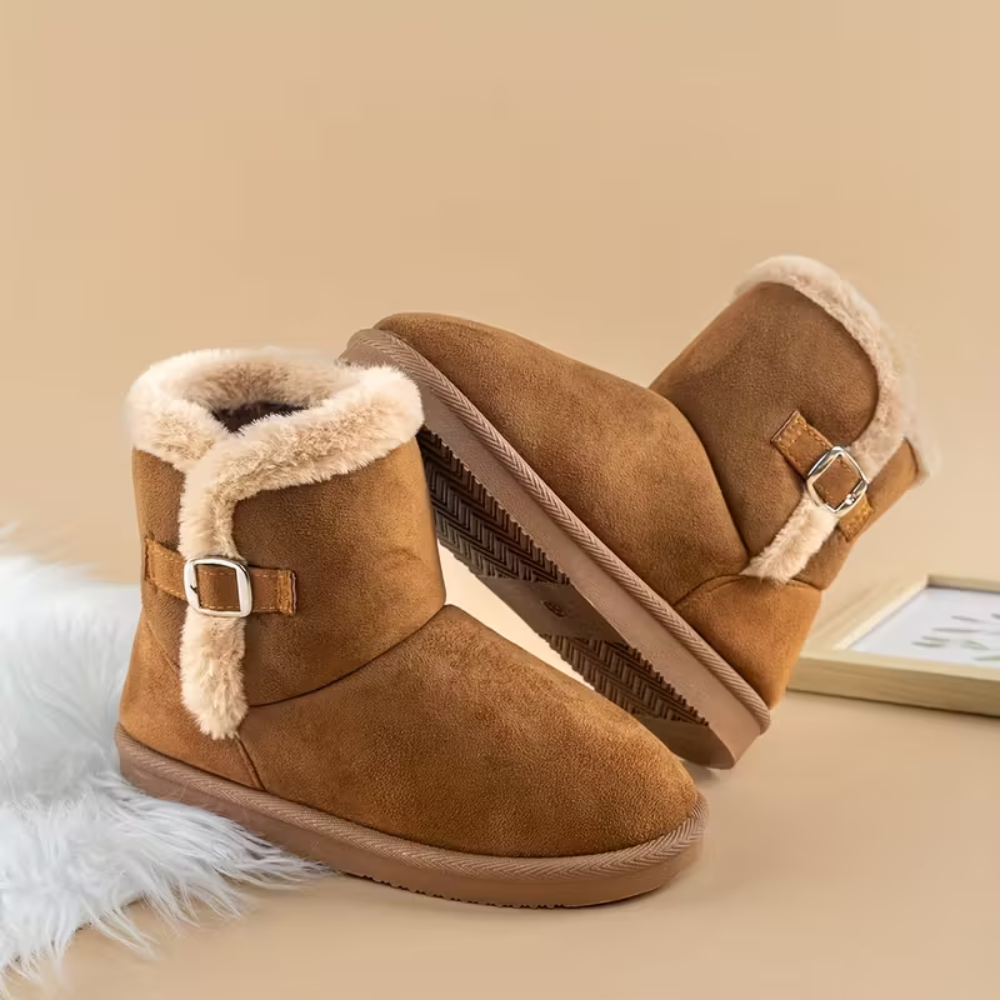 Faux Suede Winter Snow Boots With Non Slip Sole For Kids