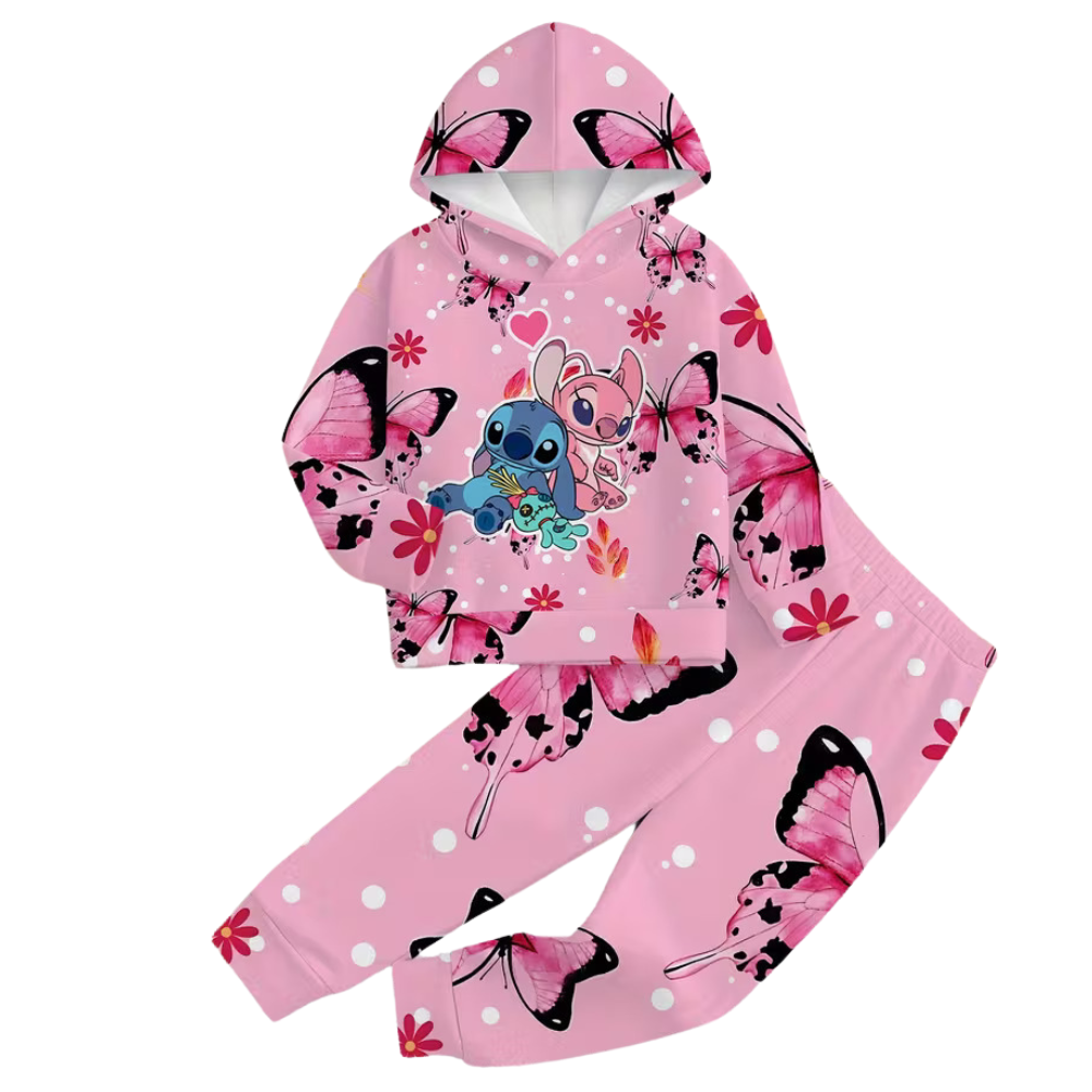 2 Piece Of Lilo And Stitch Butterfly Print Hoodie And Pants Set For girls