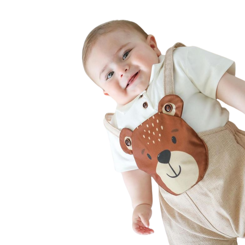 Teddy Bear Printed Jumpsuit Dress For Baby-Cozy Stroller