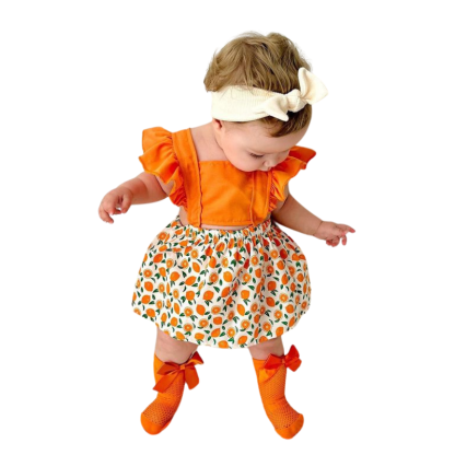 Fruit Printed Ruffle Dress For Baby-Cozy Stroller