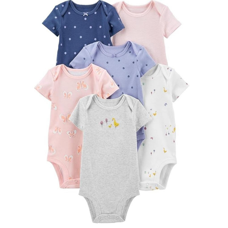 Baby Girls 6 Pack Assorted Pattern Sleeveless Bodysuits