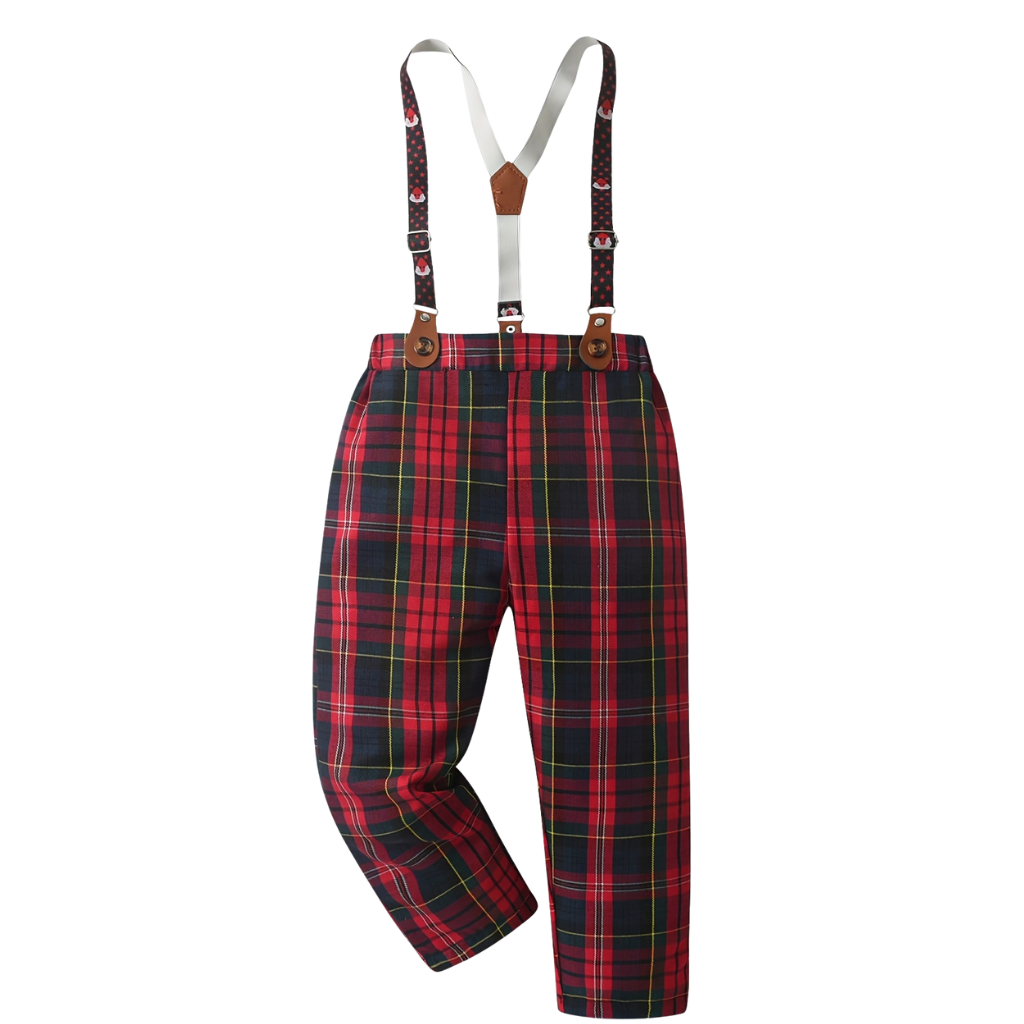 Plaid Overall Shirt Set With Bow