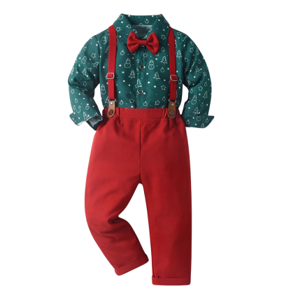 Festive Plaid Overall Shirt Set