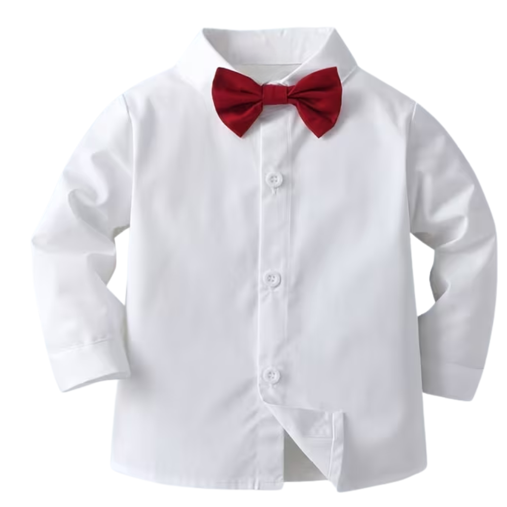 Two Piece Suit With Lapel Bow Tie Shirt And Suspender Pants