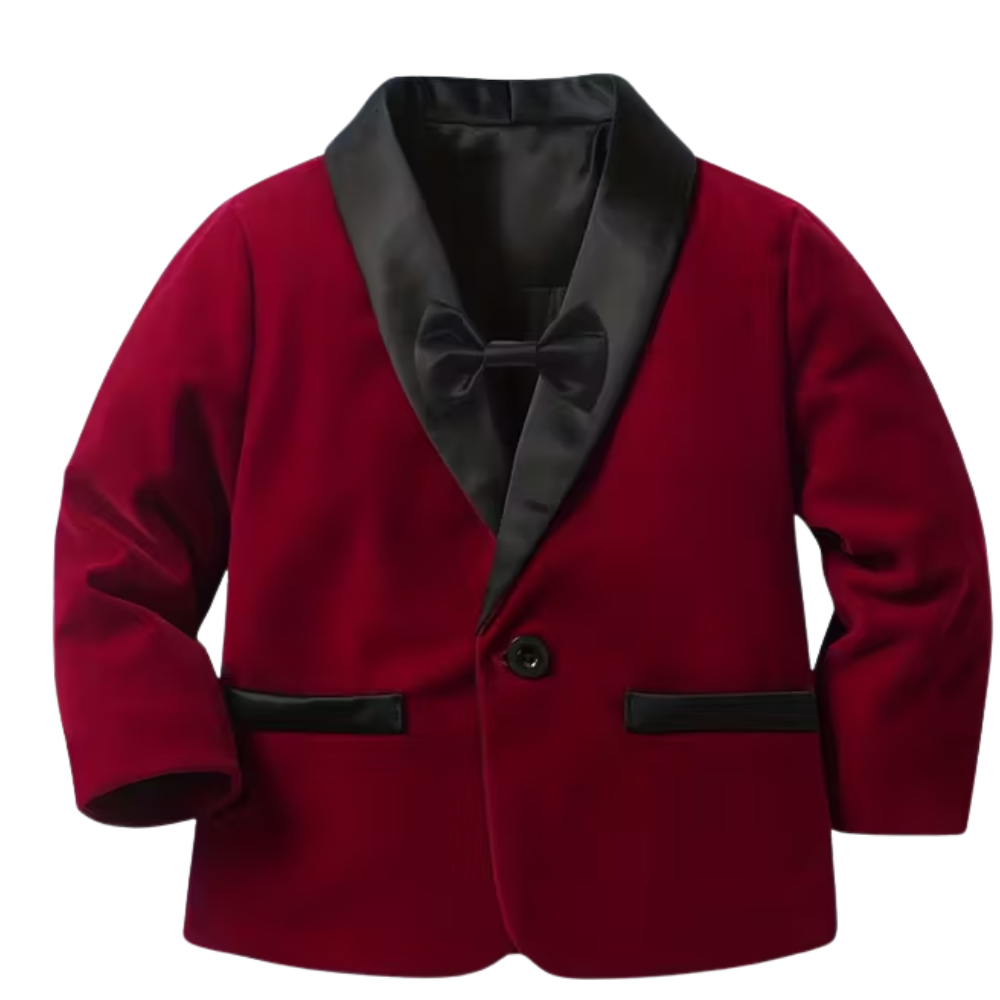 2 Piece Of Velvet Gentleman Suit Jacket With Bow Tie And Pants Set For Baby Boys