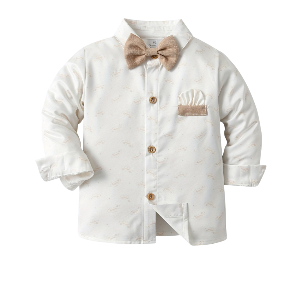 2 Piece Long Sleeve Shirt With Bow Tie Set For Boys