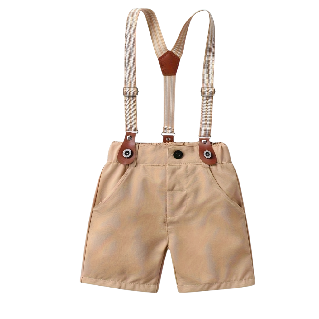 2 Piece Short Sleeved Collared Shirt With Bow Tie Set