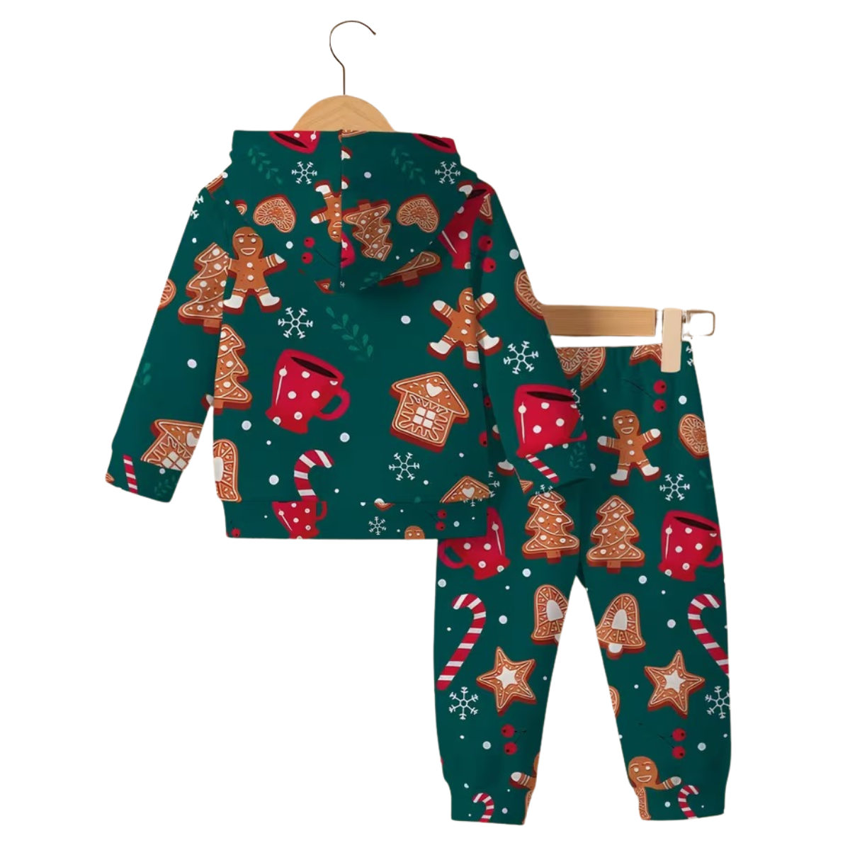 Christmas Gingerbread Print Hoodie Set