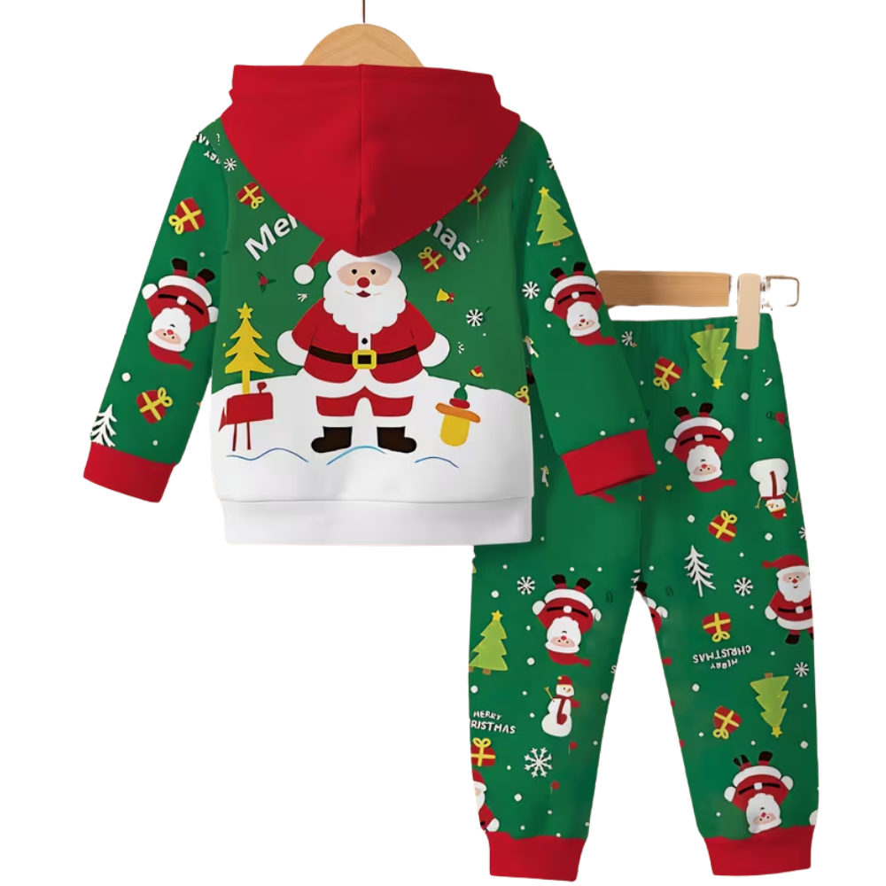 Christmas Themed Hoodie And Pants Set With Santa Print
