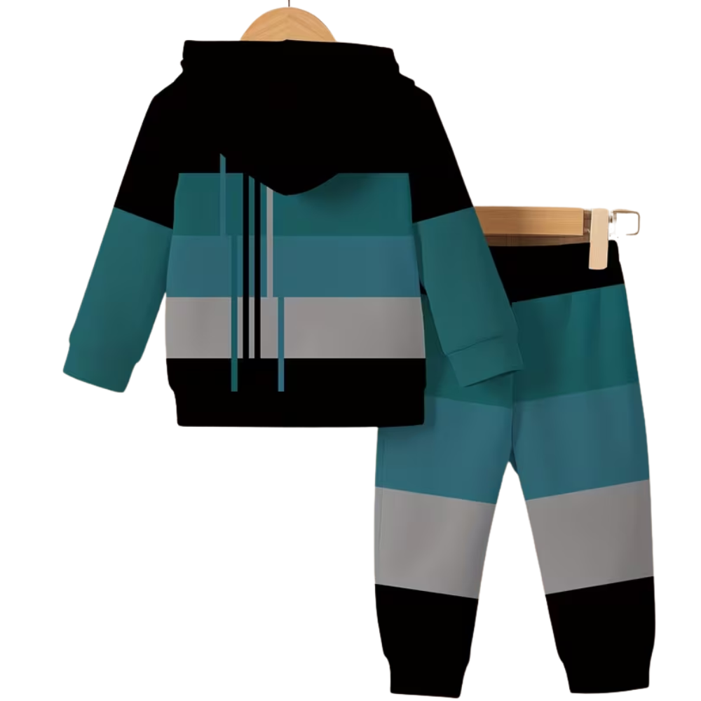 Striped Long Sleeve Pullover With Drawstring Hood And Pants Set