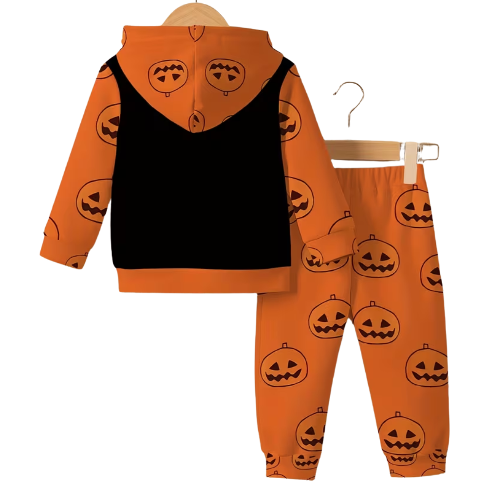 Pumpkin Print Hoodie And Pants Set For Boys