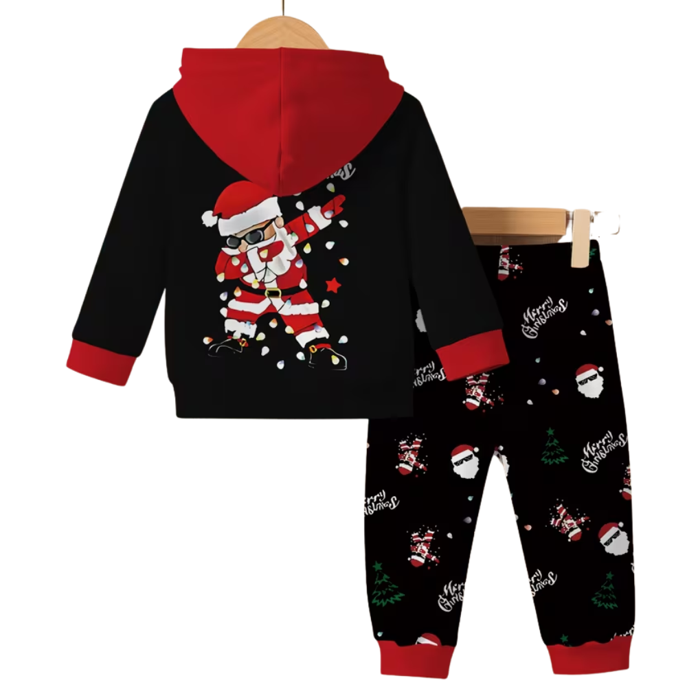 Santa Print Kids Hoodie Pants Set