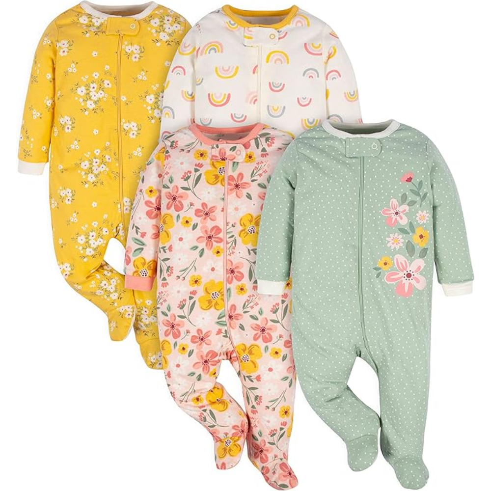 Baby Girls Four Pack Sleep and Play Footie