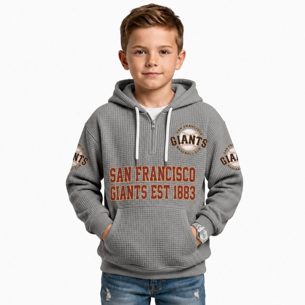 San Francisco Giants EST 1883 Printed Waffle Quarter Zip Baseball Fan Hoodie For Kids