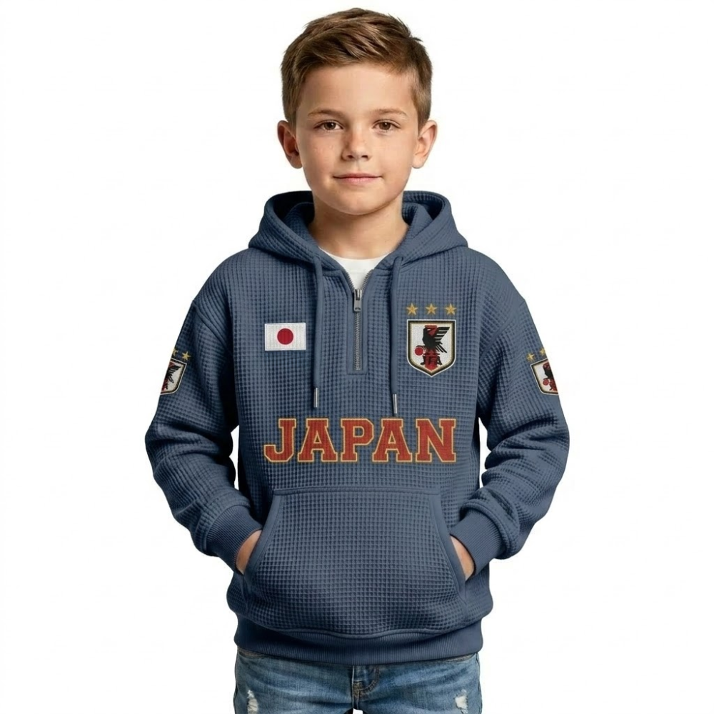 Japan Printed Waffle Quarter Zip Football Fan Hoodie For Kids