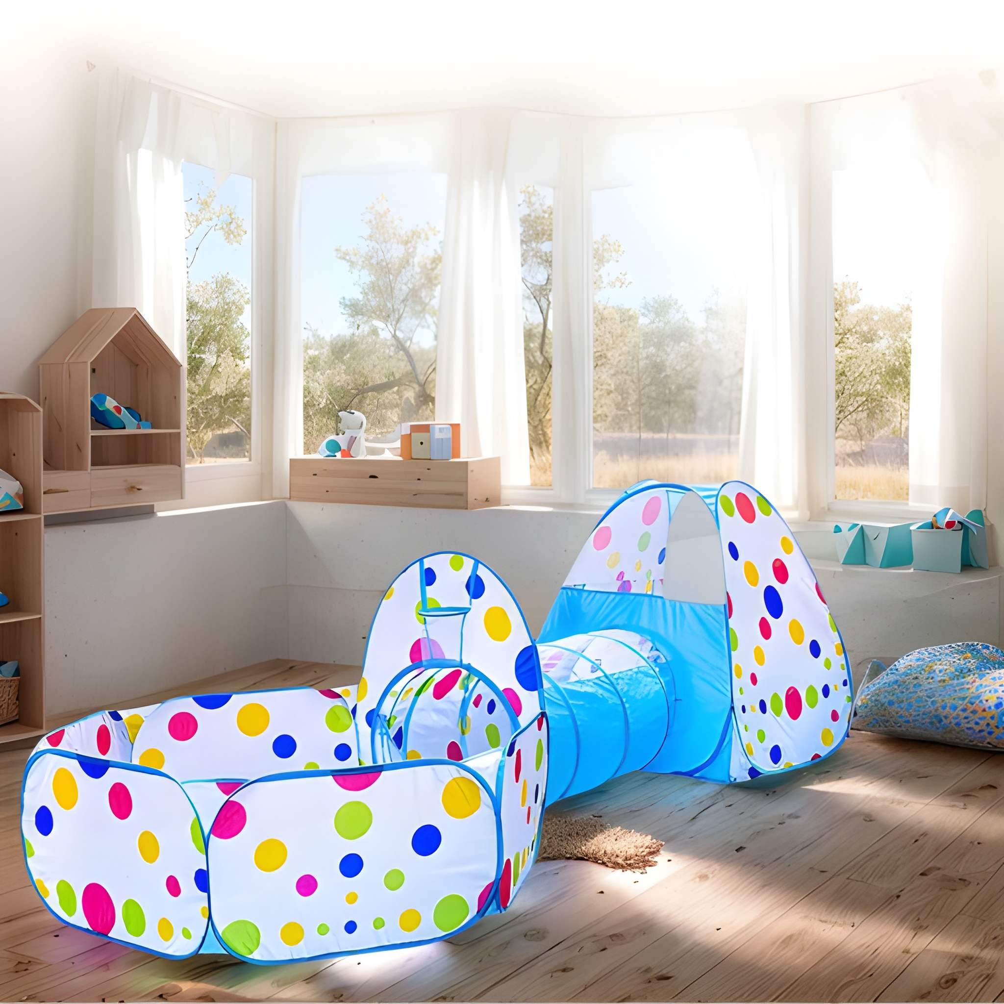 3 In 1 Indoor Foldable Game House With Steel Frame Play Tent 