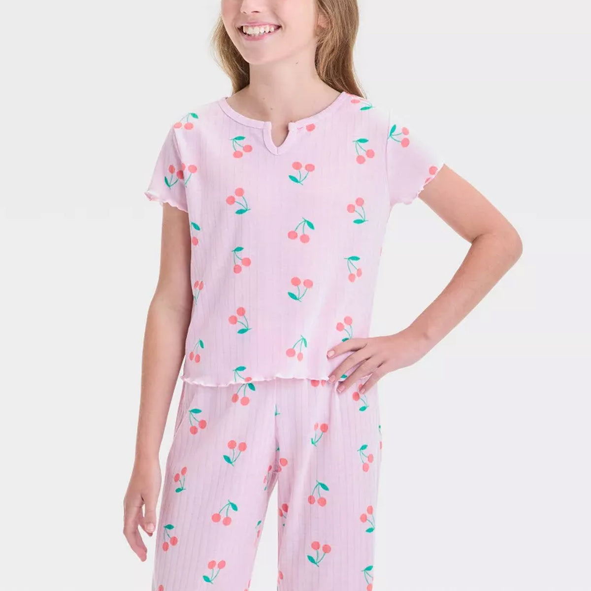 2 Piece Cherry Print Pajama Set With Short Sleeve Top And Pants-Cozy Stroller