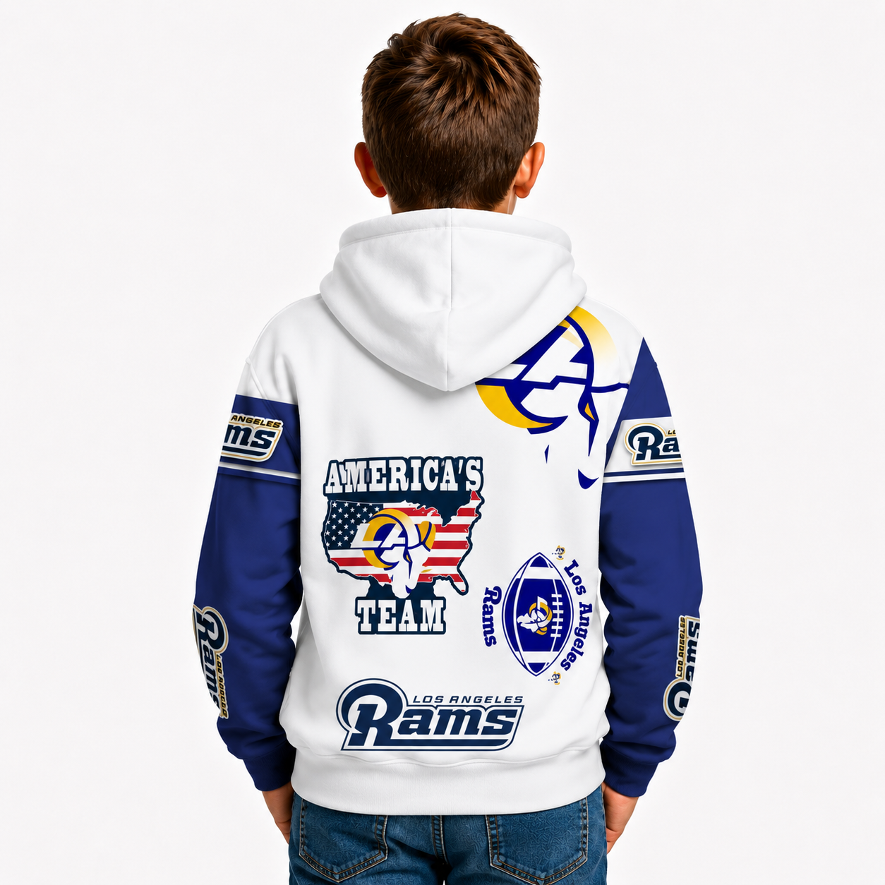 Los Angeles Rams Football Themed Zip Hoodie For Kids