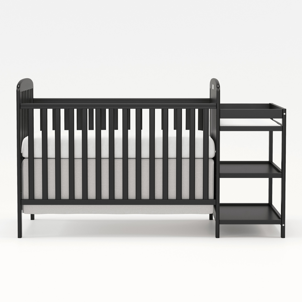 3 In 1 Convertible Crib With Changing Table Storage Shelves For Babies