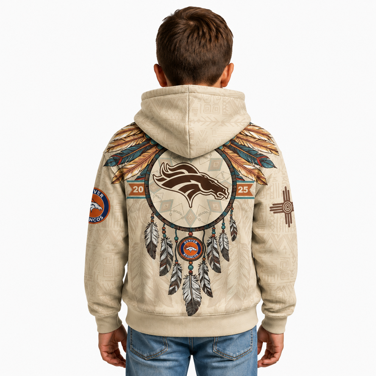 Denver Broncos Printed With Heritage Feather Design Hoodie For Kids