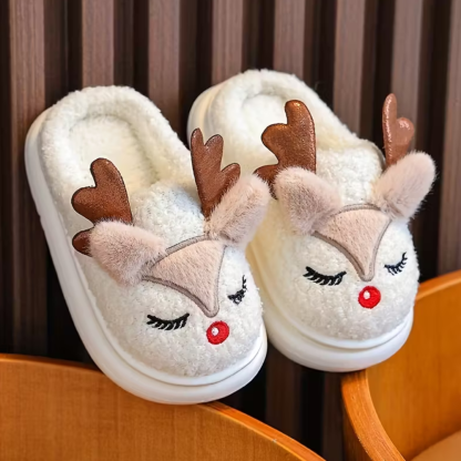 Reindeer Plush Slip On Slippers For Kids With Cozy Winter Design