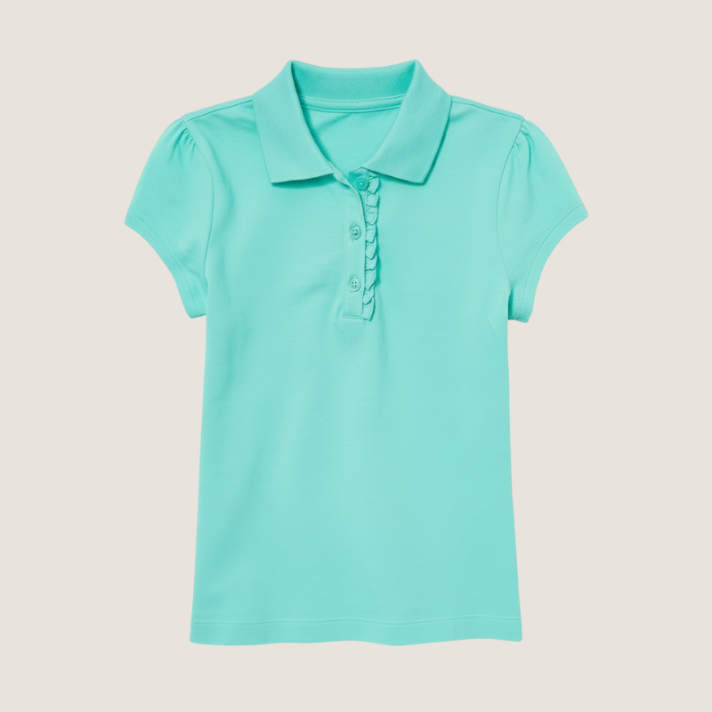Girls Short Sleeve Ruffle Pique Polo