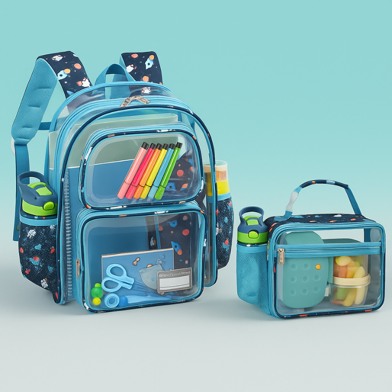 Clear Transparent School Backpack and Lunch Bag Set