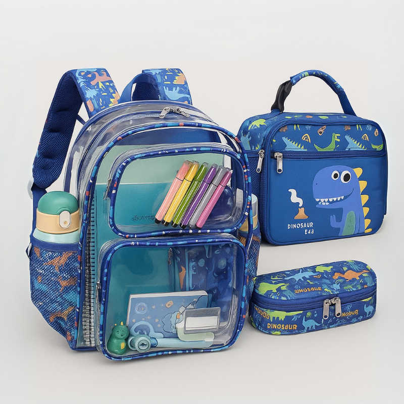 Kids Clear Backpack Lunch Bag and Pencil Case Set