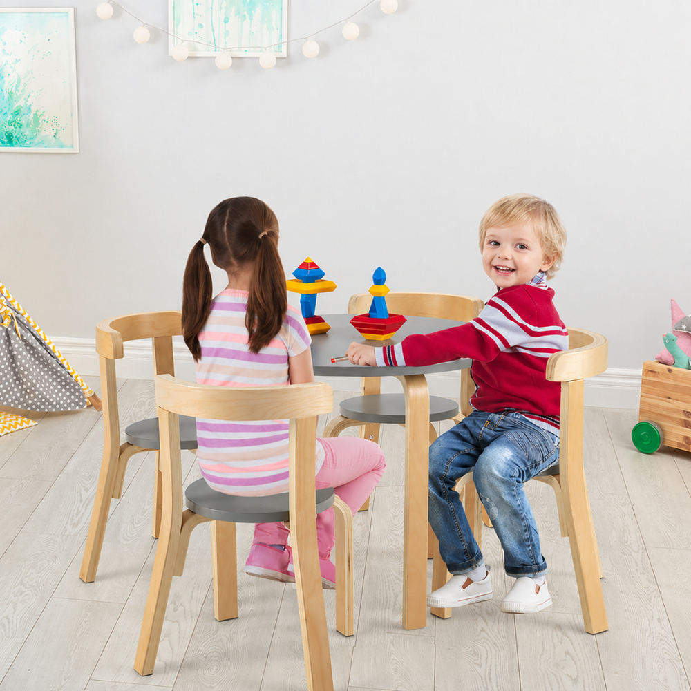 5 Piece Kids Wooden Curved Activity Table Chair Set