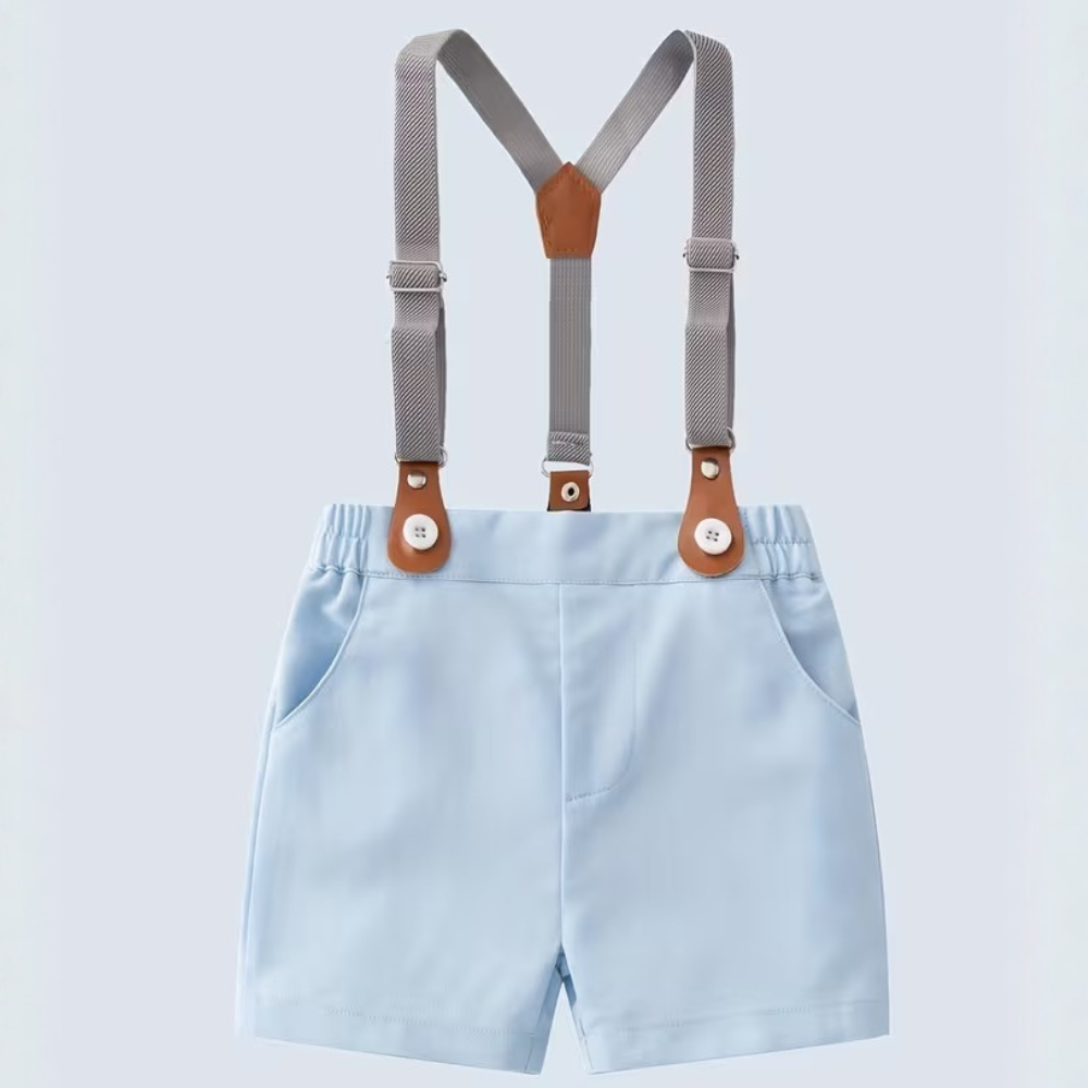 Suspenders Outfit With Bow Tie Shirt And Shorts Set For Baby Boys