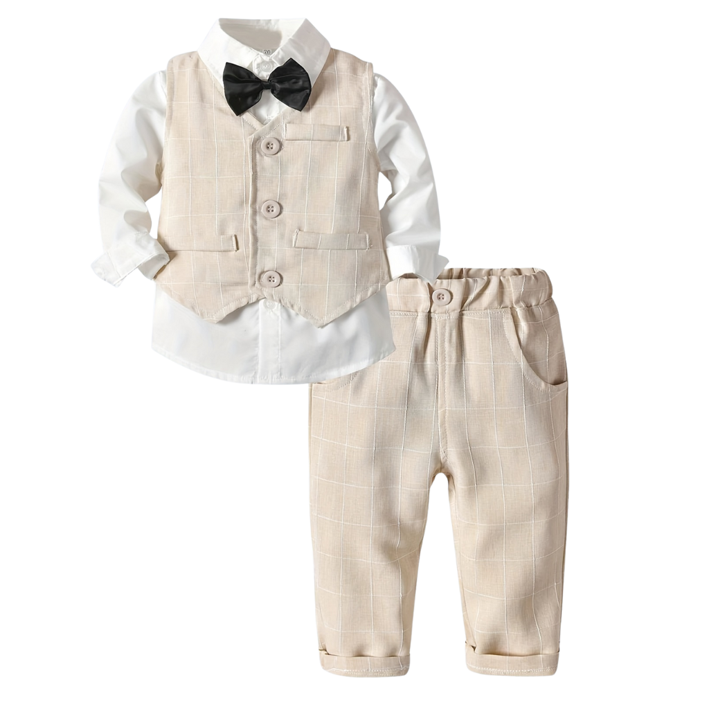 3 Piece Formal Suit With Long Sleeve Shirt Vest And Pant Set