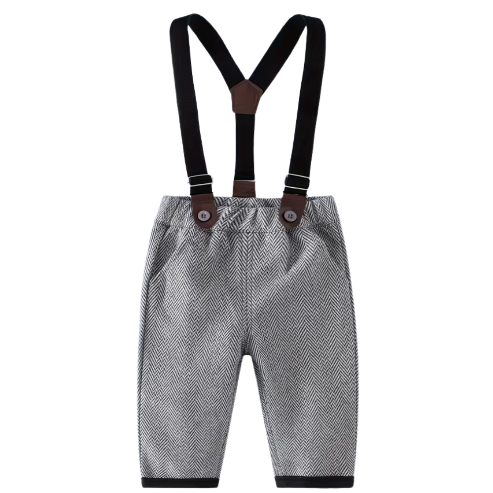 Formal Two Piece Set with Plaid Shirt And Suspender Pants With Hat And Bow Tie